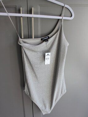 Express Silver One-Shoulder Metallic Bodysuit